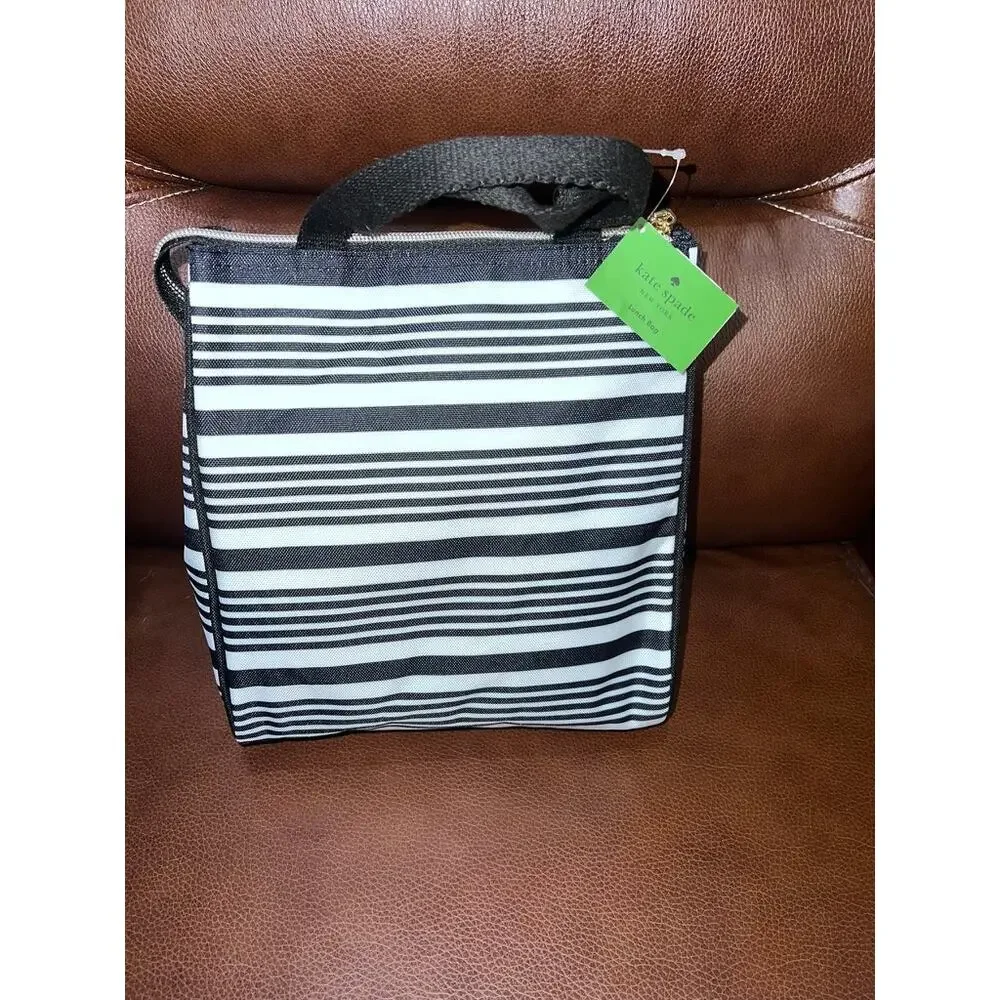 NWT Kate Spade Black‎ & White Stripe Insulated Lunch Tote Bag